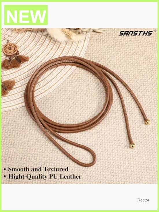 Women\'s PU Leather Rope Belt Adjustable Waist Thin Belt Silver Buckle main image 4